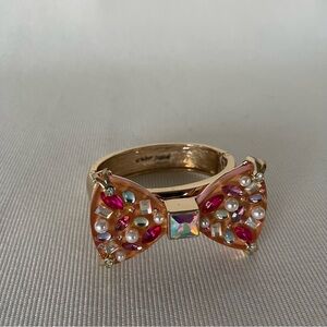 NWT Betsey Johnson Pink-Gold Bejeweled Bow Hinge Bracelet
